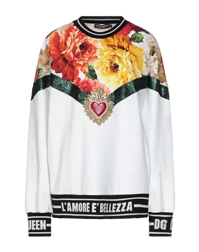 Shop Dolce & Gabbana Woman Sweatshirt White Size 8 Cotton, Viscose, Polyester, Elastane, Brass