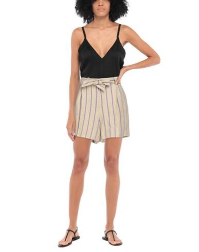 Sandro Belted Striped Linen-blend Shorts In Beige