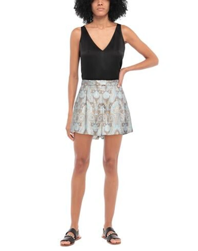 Sandro Ori Pleated Metallic Brocade Shorts In Dove Grey