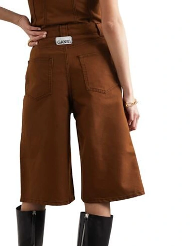 Shop Ganni Woman Shorts & Bermuda Shorts Brown Size 25 Cotton, Polyester