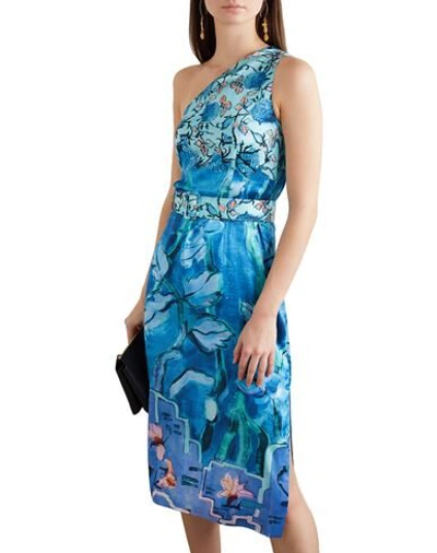 Shop Peter Pilotto Woman Midi Dress Azure Size 2 Silk In Blue