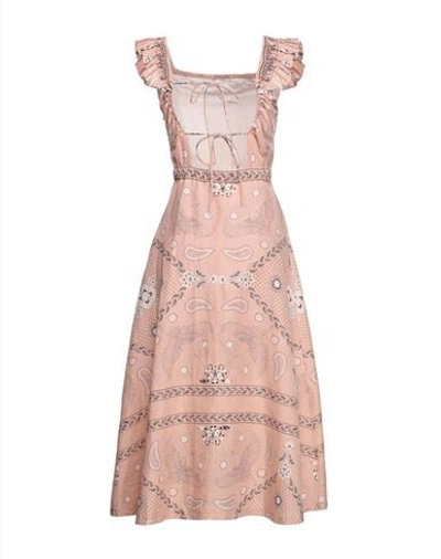 Sandro Gale Ruffle-trimmed Printed Linen And Cotton-blend Midi Dress In Pink