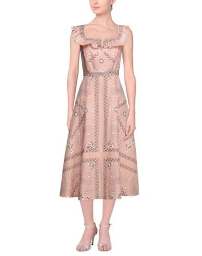 Sandro Gale Ruffle-trimmed Printed Linen And Cotton-blend Midi Dress In Pink