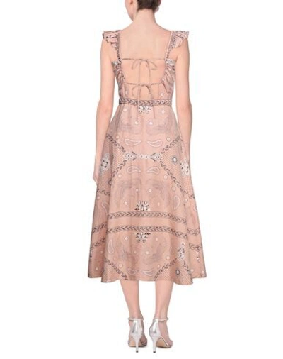 Sandro Gale Ruffle-trimmed Printed Linen And Cotton-blend Midi Dress In Pink
