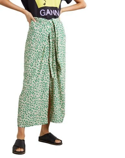 Shop Ganni Woman Long Skirt Green Size 10/12 Viscose, Ecovero Viscose