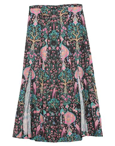 Sandro Pleated Printed Satin-twill Midi Skirt In Black