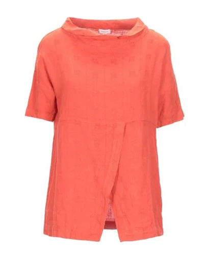 Shop Rossopuro Woman Top Coral Size M Linen, Viscose In Red