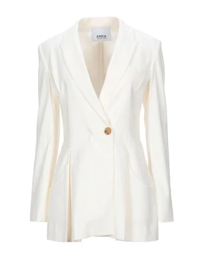 Shop Erika Cavallini Woman Blazer White Size 6 Linen, Viscose, Elastane