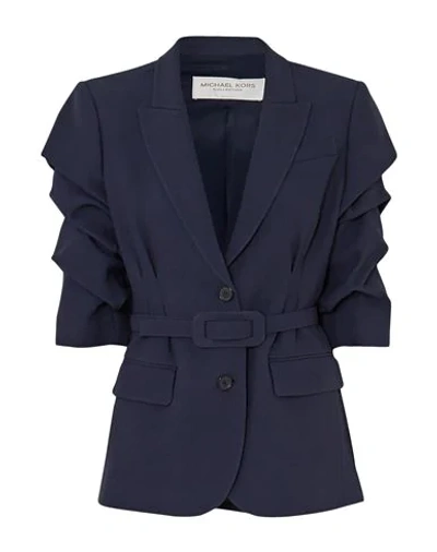 Shop Michael Kors Collection Woman Blazer Midnight Blue Size 10 Acetate, Rayon, Polyamide, Elastane