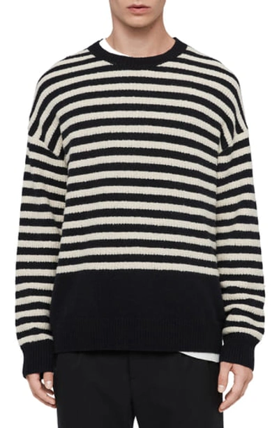 Shop Allsaints Keet Oversize Stripe Crewneck Sweater In Ink Navy/stone White