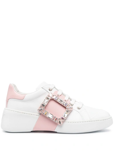 Shop Roger Vivier Viv Skate Strass Leather Sneakers In White