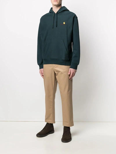 Shop Carhartt American Script Cotton Hoodie In Green