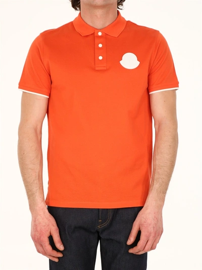 Shop Moncler Orange Cotton Polo Shirt