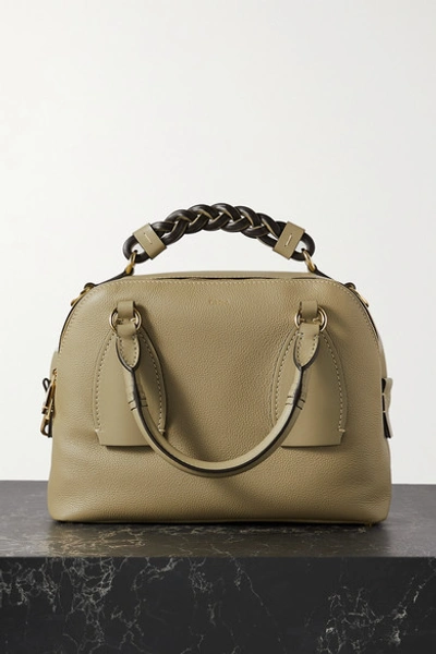 Shop Chloé Daria Medium Textured And Smooth Leather Tote In Green