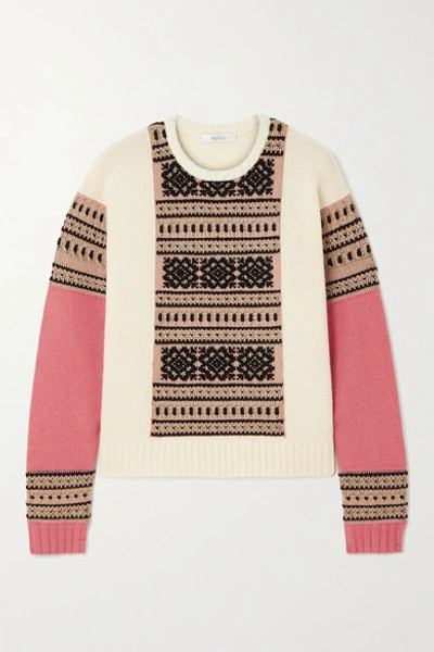 Shop Max Mara Liana Fair Isle Wool And Cashmere-blend Sweater In Ivory
