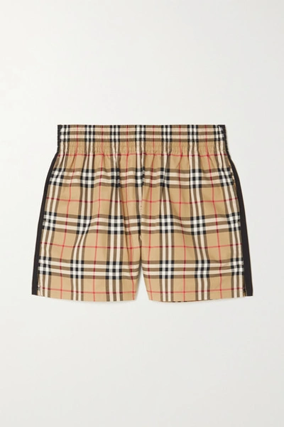 Shop Burberry Striped Checked Cotton-blend Shorts In Beige
