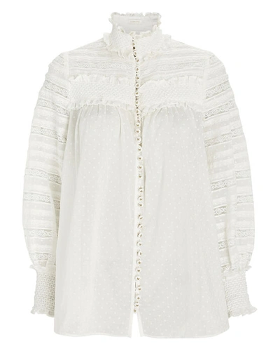 Shop Zimmermann Candescent Cotton-silk Blouse In Ivory