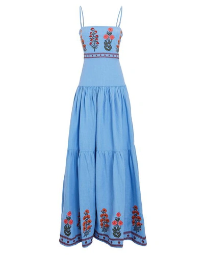 Shop Agua By Agua Bendita Lima Dahlia Embroidered Maxi Dress In Blue