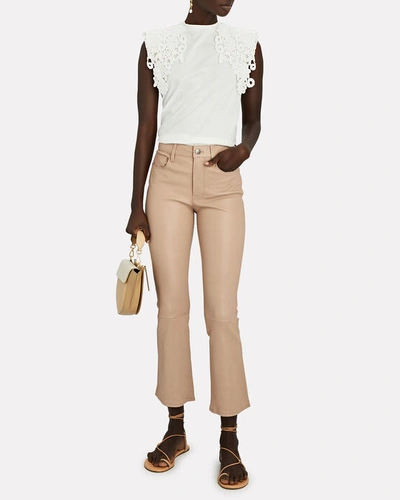 Shop Frame Le Crop Mini Boot Leather Pants In Almond
