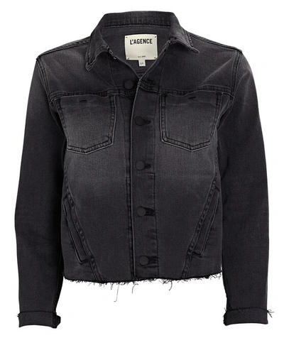 Shop L Agence Janelle Cropped Denim Jacket In Vintage Black