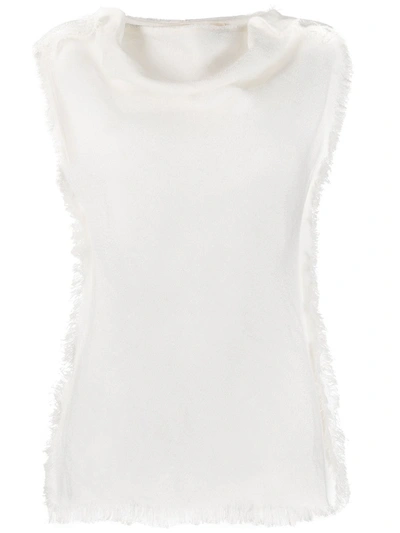 Shop Marni Fringed Trim Sleeveless Blouse In White