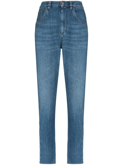 Brunello Cucinelli Light Cotton Denim Belted Jeans In Blue