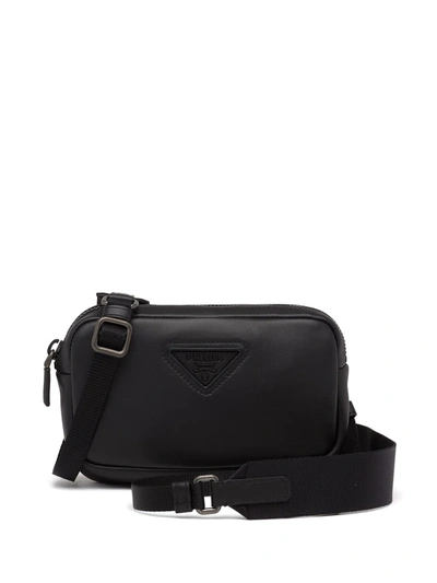 Shop Prada Compact Logo Shoulder Bag In Black