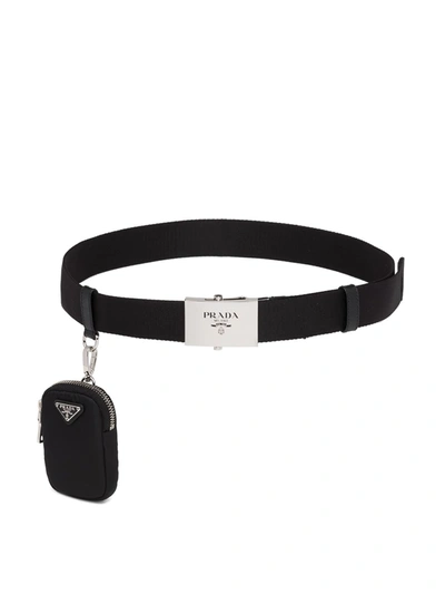 Shop Prada Pouch Detail Logo Belt In Black