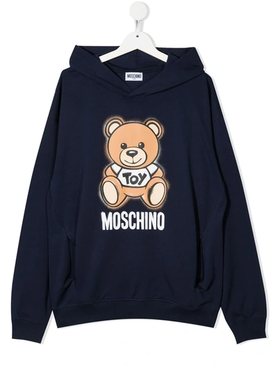 Shop Moschino Toy Bear Hoodie In Blue