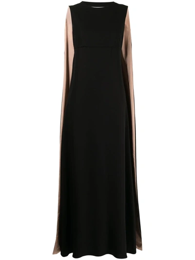 Pre-owned Valentino Sleeveless Cape Silk Gown In Black