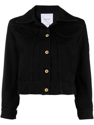 Shop Patou Cropped Organic Denim Jacket In Black