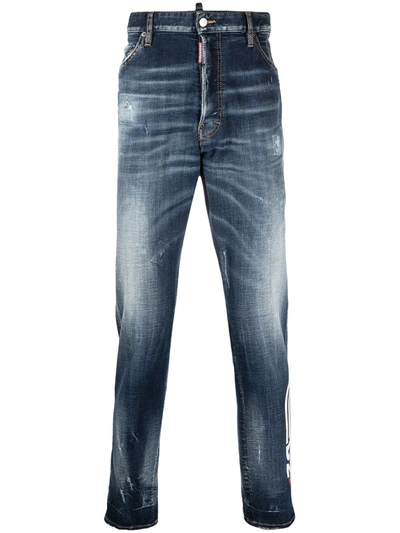 Shop Dsquared2 Logo-print Slim-cut Jeans In Blue