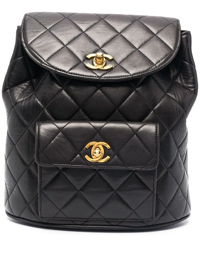 Pre-owned Chanel 1994-1996 Diamond-quilted Flap Backpack In Black