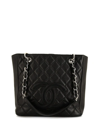 Pre-owned Chanel 2008 Cc Shopping Petit Diamond-quilted Tote Bag In Black