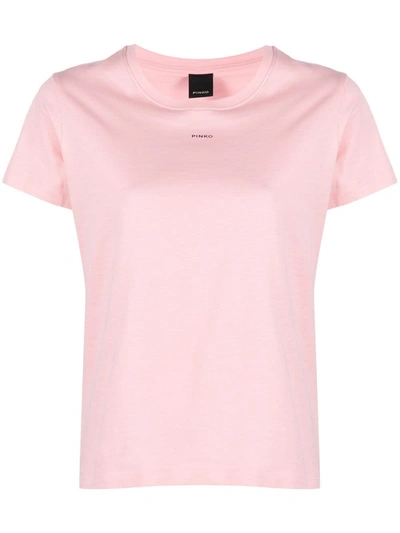 Shop Pinko Basic T-shirt In Pink Jersey With Logo