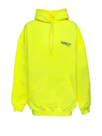 Shop Balenciaga Logo Hoodie In Fluo Yellow Black