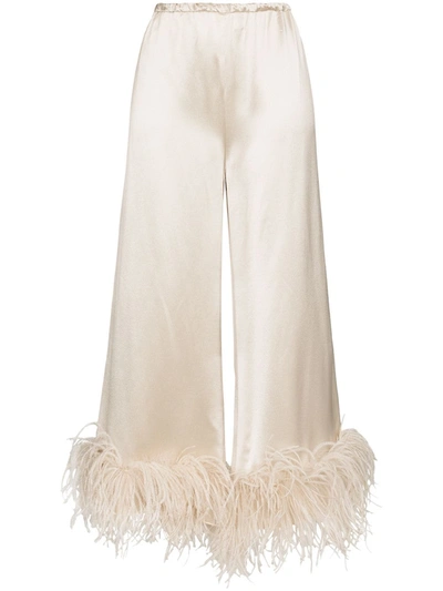 Shop 16arlington Mandrake Feather-trim Wide-leg Trousers In Neutrals