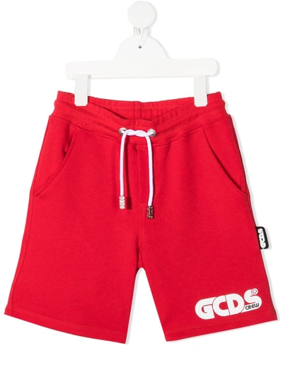 Gcds Teen Logo-print Jersey Shorts In Red