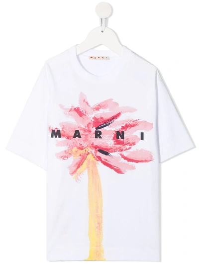 Marni White T-shirt For Girl With Flower In White