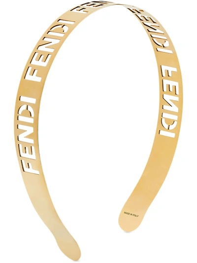 Shop Fendi Logo Perforated Headband In Gold