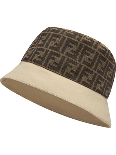 Shop Fendi Ff Motif Reversible Bucket Hat In Neutrals