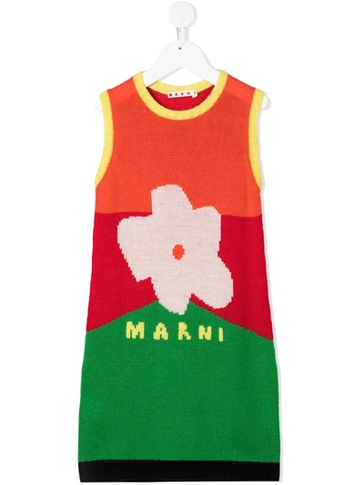 Shop Marni Sleeveless Intarsia-knit Dress In Orange