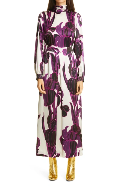 Shop Dries Van Noten Floral Long Sleeve Silk Dress In Fuchsia 304