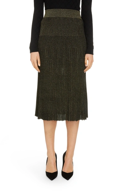 Shop Balmain Metallic Knit Pleated Skirt In Noir/ Or