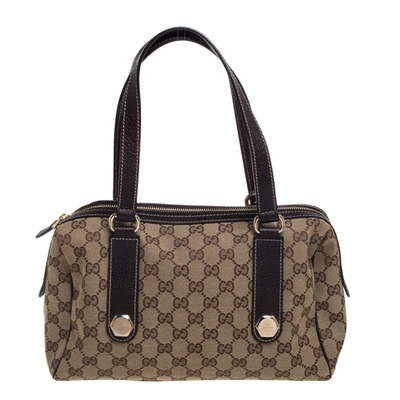 Pre-owned Gucci Beige/brown Gg Canvas And Leather Charmy Boston Bag