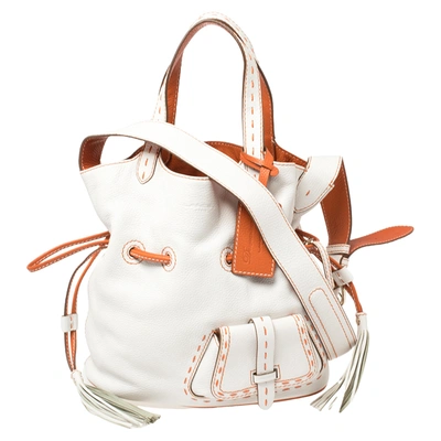 Pre-owned Lancel White/orange Leather Premiere Flirt Bucket Bag