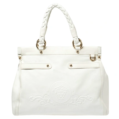 Pre-owned Versace White Leather Medusa Embossed Satchel