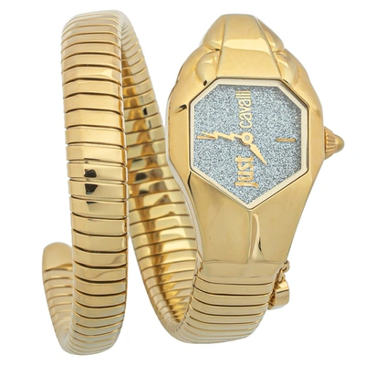 Pre-owned Just Cavalli Glitter Silver Yellow Gold Plated Stainless Steel Serpent Jc1l001m0135 Women's Wristwatch 35mm