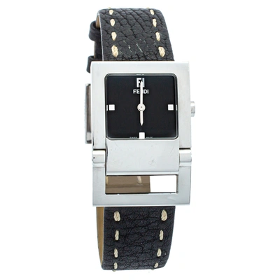 Pre-owned Fendi Black Stainless Steel & Leather 5200g Women's Wristwatch 27mm