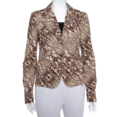 Pre-owned Just Cavalli Brown Printed Cotton Blazer L